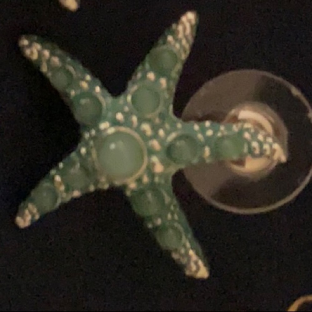Napier Silver Tone & Green Starfish Stud Earrings - Picture 3 of 4